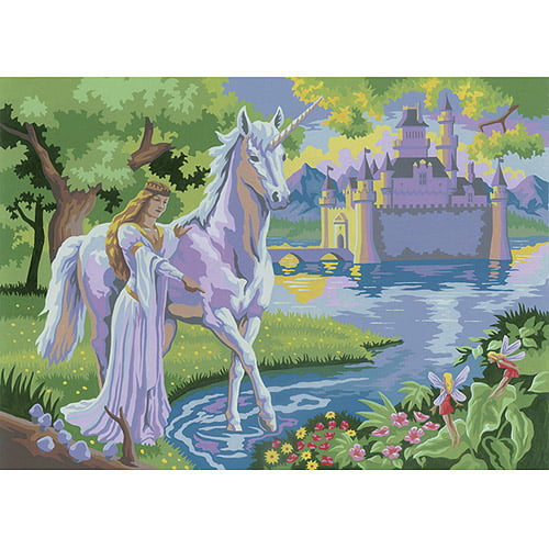 Colorful Unicorn Princess Fairy Castle Paint By Numbers Kit DIY Painting Canvas 